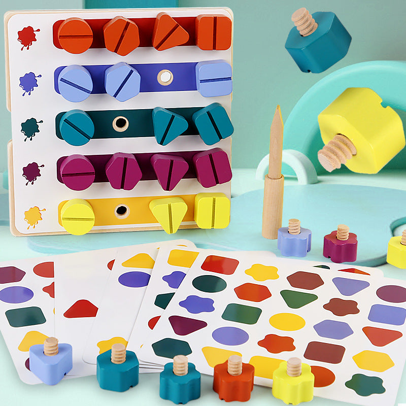 Blos de construction "Vis et écrous" pour la reconnaissance des formes et des couleurs en maternelle