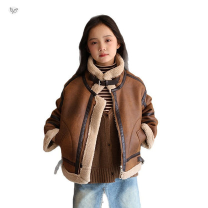 Boys Suede-lined Coat With Integrated Fur For Extra Warmth And Thickness