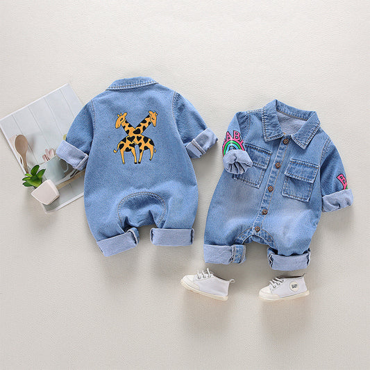 Men's And Women's Denim Printing Jumpsuit