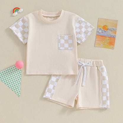 Women's Casual Plaid Pocket Short Sleeve Suit