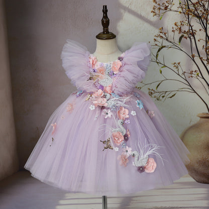 Robe de princesse en tulle et plumes avec jupe tutu pour enfants