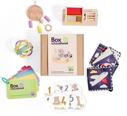 Educational Wooden Montessori Rattle With Black And White Cards And Ball Chime Toy - Gift Set