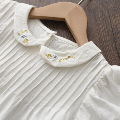 Princess Dress Flying Sleeves Embroidered Doll Collar Solid Color