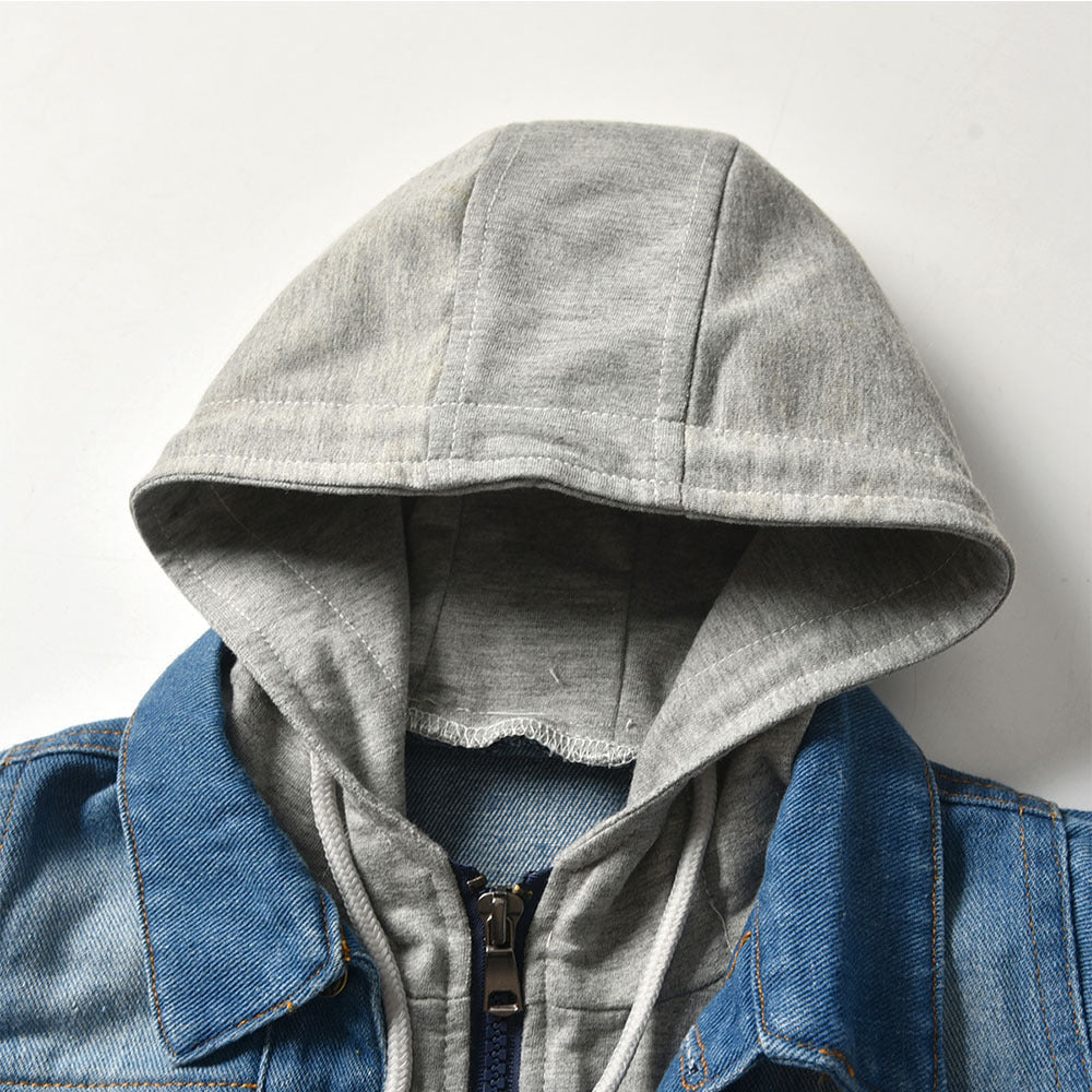 Veste en jean double couche pour enfants, haut à capuche décontracté et tendance pour enfants