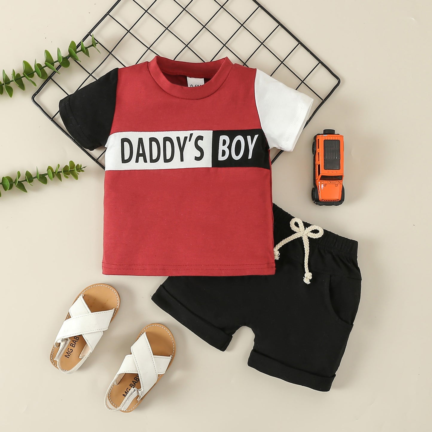 Boys' Casual Sports Suit Color Matching Short-sleeved Letter T-shirt Shorts Two-piece Set