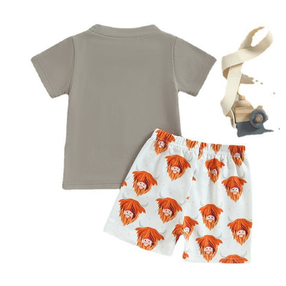 Boy's Short-sleeved T-shirt Bell-bottom Pants Suit