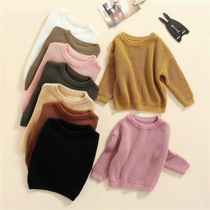 Girls' Solid Color Crew Neck Casual Sweater