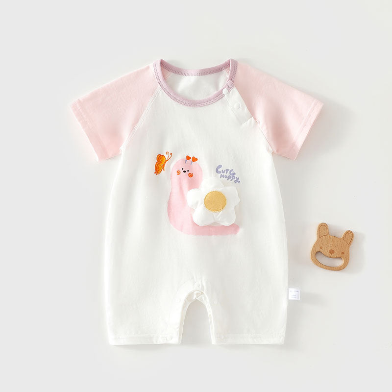 Grenouillère bébé en pur coton à manches courtes, sans coutures, légère, pour climatisation, style T-shirt