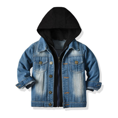 Veste en jean double couche pour enfants, haut à capuche décontracté et tendance pour enfants