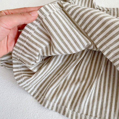 Cotton Baby Ruffle Collar Striped Long Sleeved Skirt Bread Pants Set