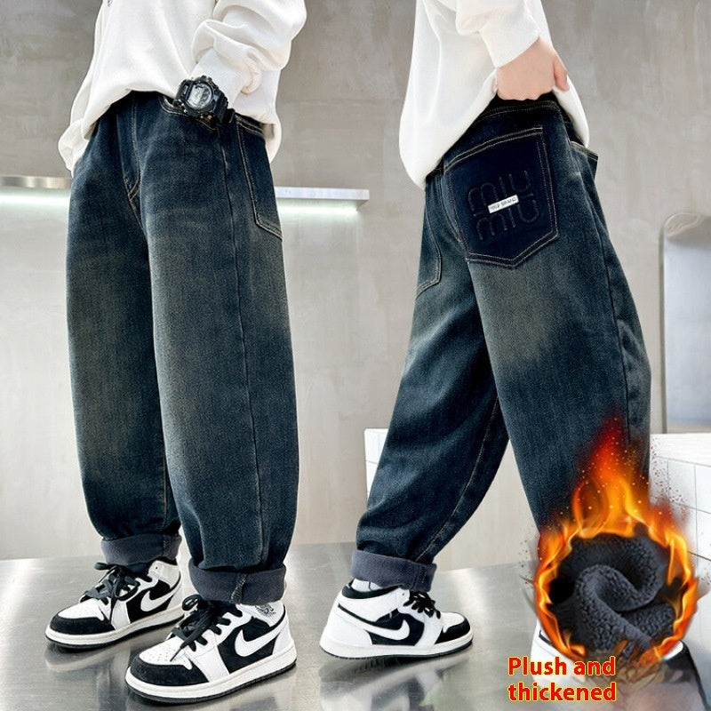 Korean Style Big Children Thick Warm Pants