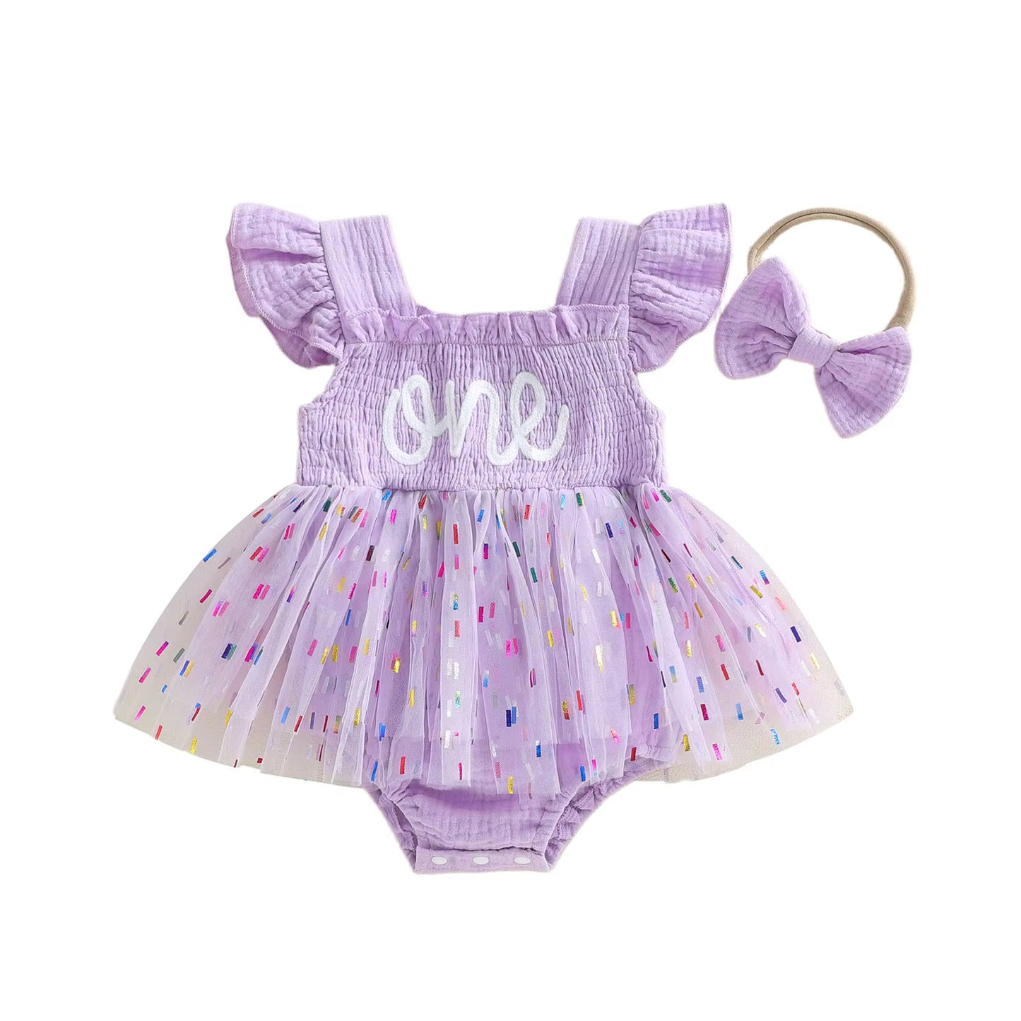 Barboteuse en maille pour filles et bébés avec une jupe en tulle et un nœud