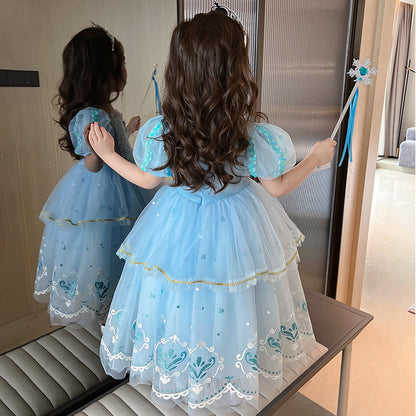 Girls' Princess Long Short-sleeved Dress