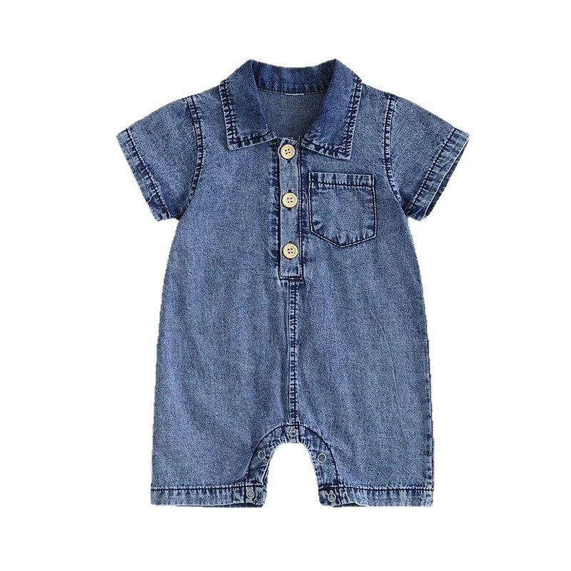 Boy's Western Style Solid Color Short Sleeve Rompers