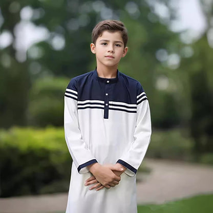 Boy's Fashion Color Contrast Button Striped Robe