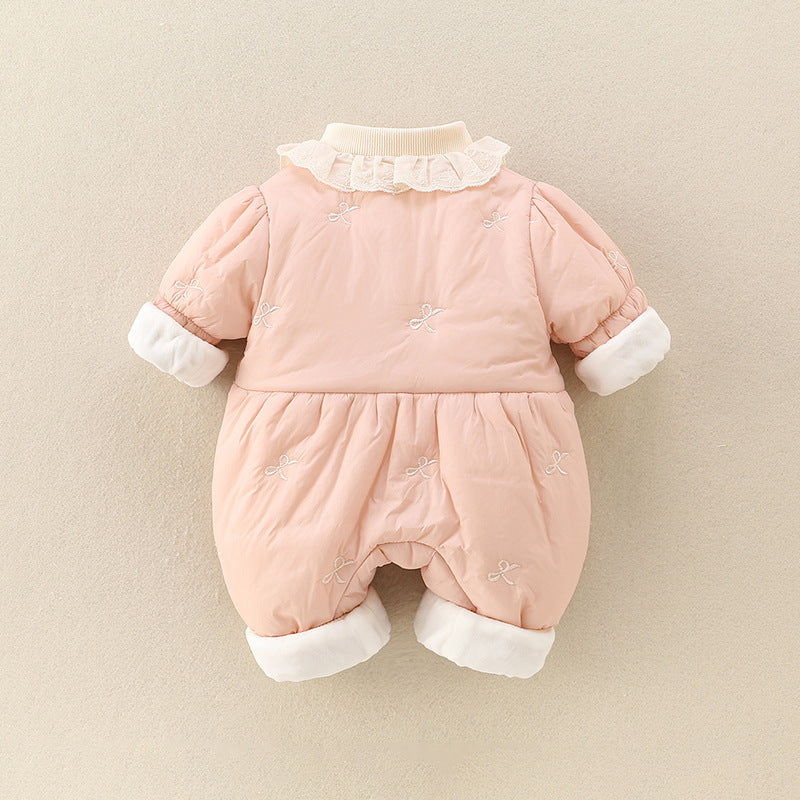 Girls' Baby Cute Jumpsuit Thickened Outer Wear Days Warm In Late Autumn