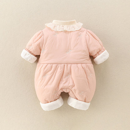 Girls' Baby Cute Jumpsuit Thickened Outer Wear Days Warm In Late Autumn