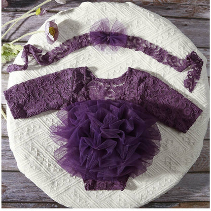 Newborn Costumes Lace Puff Gauze Skirt Headdress Flower Two-piece Set