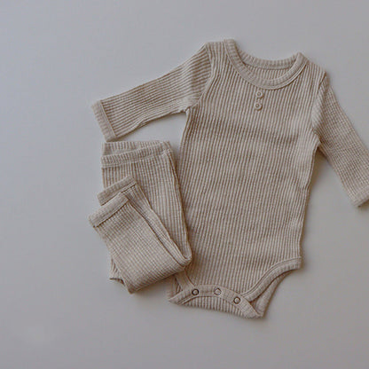 New Baby Long-sleeved Pit Strip Romper  Pants Suit
