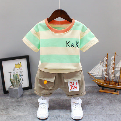 Summer Letter Lapel Short Sleeve Two-piece Suit