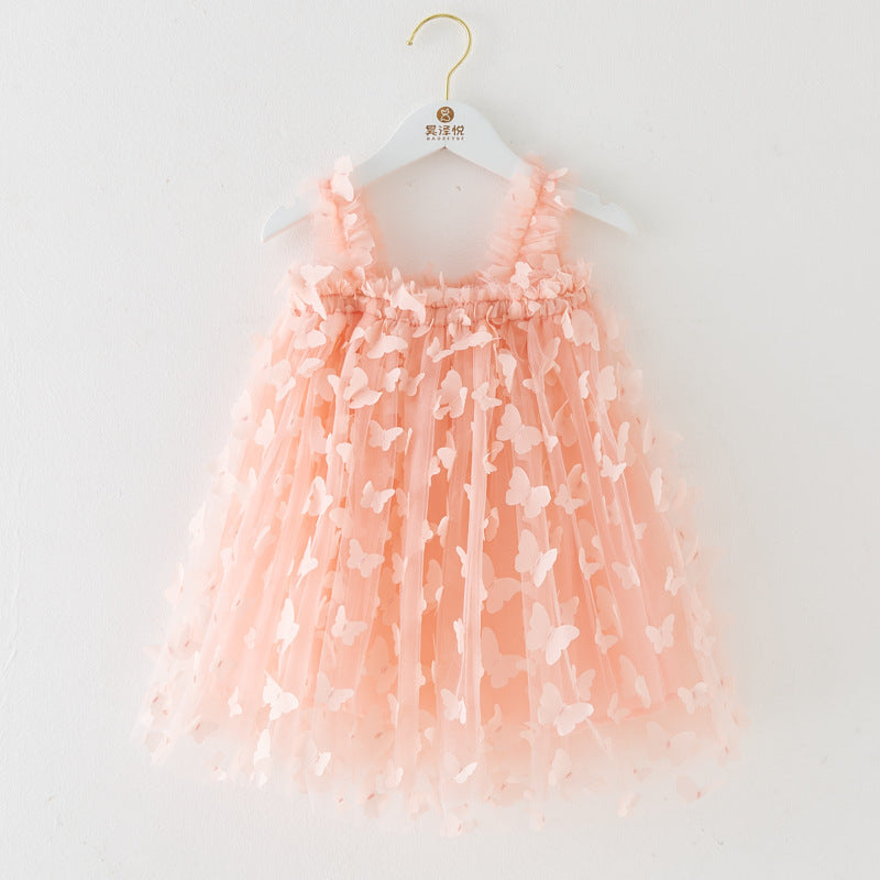 Children's Embroidered Butterfly Strap Skirt