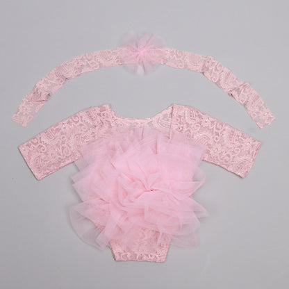 Newborn Costumes Lace Puff Gauze Skirt Headdress Flower Two-piece Set