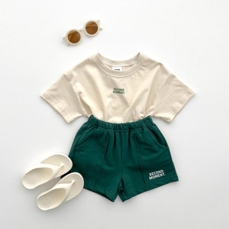 Boys And Girls Casual Thin Short-sleeved Shorts Two-piece Suit