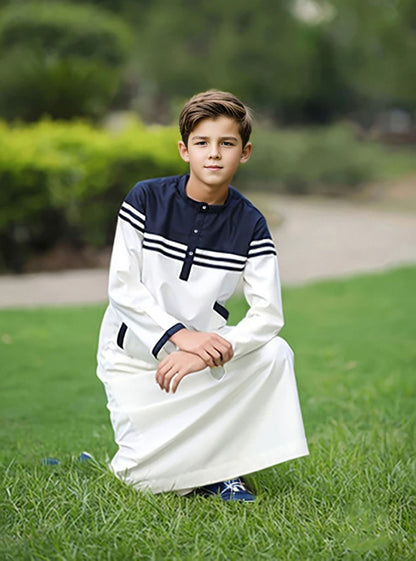 Boy's Fashion Color Contrast Button Striped Robe