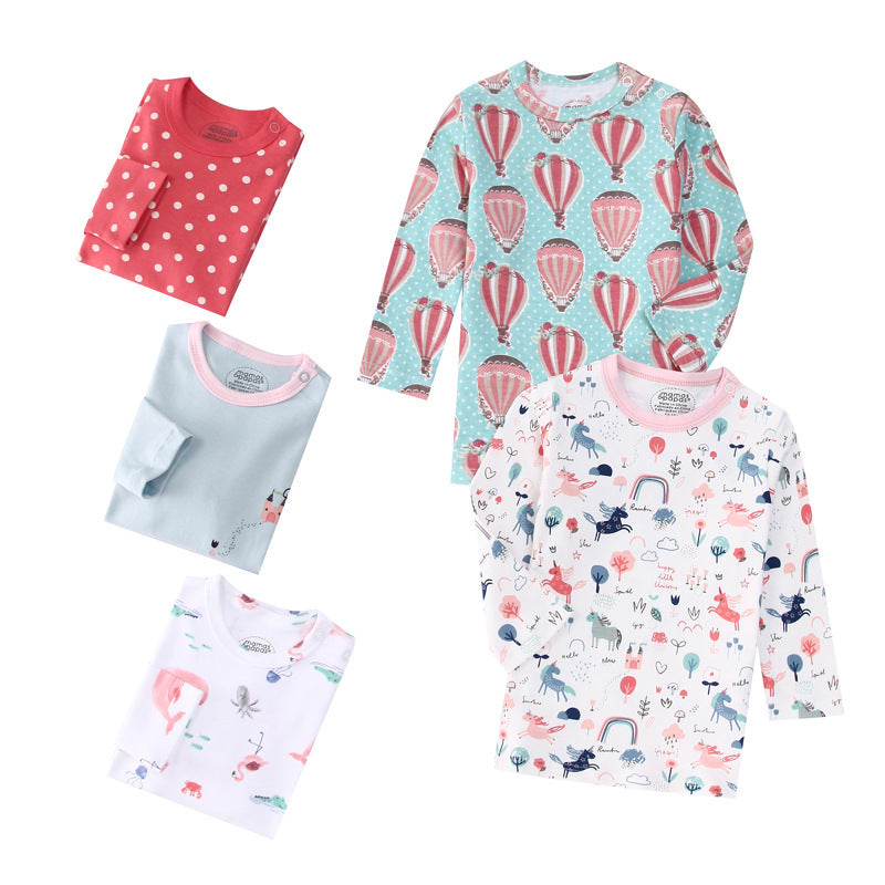 Autumn Children's Cartoon Printed Home Long-sleeved Top T-shirt Mixed Color Five Pieces