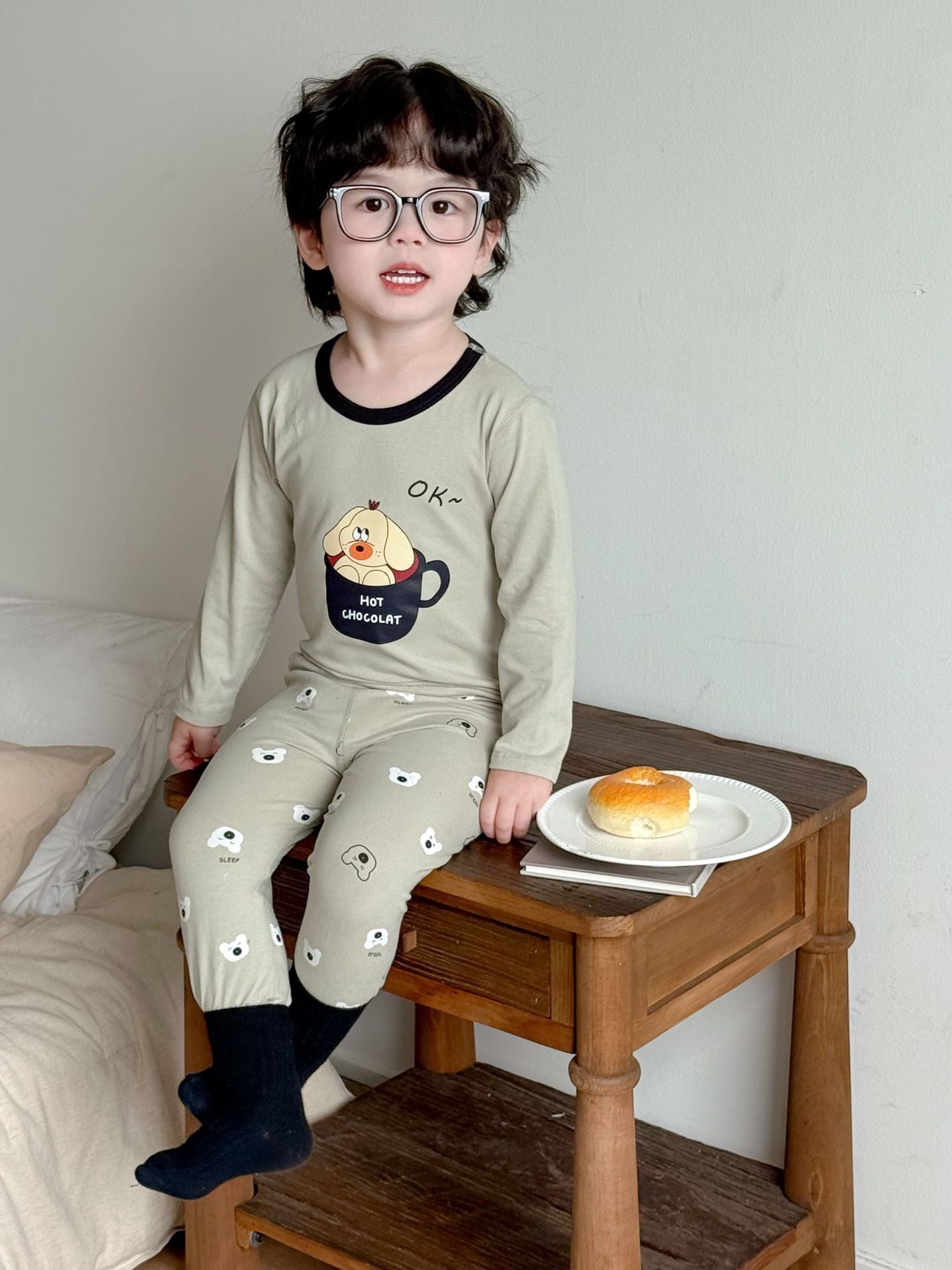 Ensemble de sous-vêtements thermiques en pur coton sans coutures pour garçons et filles - Haut et pantalon d'automne