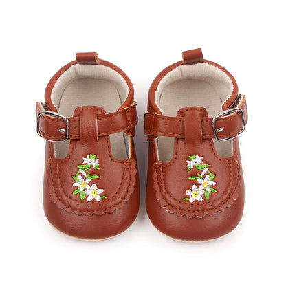 Baby Embroidered PU Leather Soft Bottom Non-slip Toddler Shoes