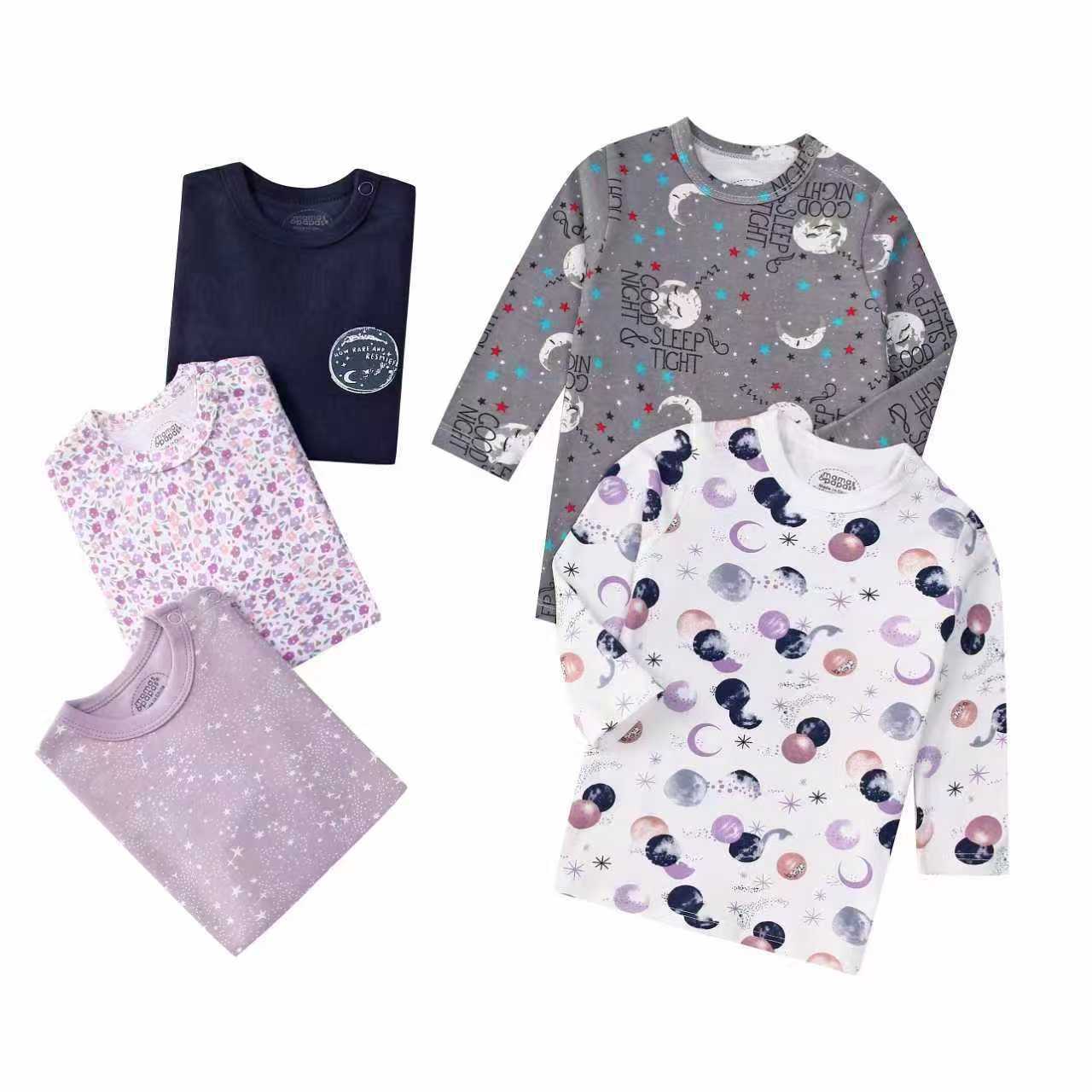 Autumn Children's Cartoon Printed Home Long-sleeved Top T-shirt Mixed Color Five Pieces