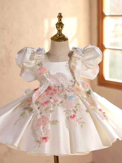 Robe de demoiselle d'honneur haut de gamme, bouffante, mignonne et adorable pour les petites filles
