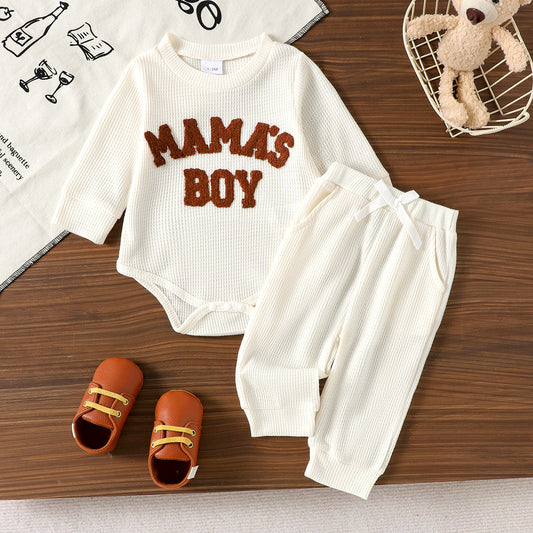 Ensemble deux pièces pour petits garçons, composé d'un body à manches longues couleur abricot et d'un pantalon long