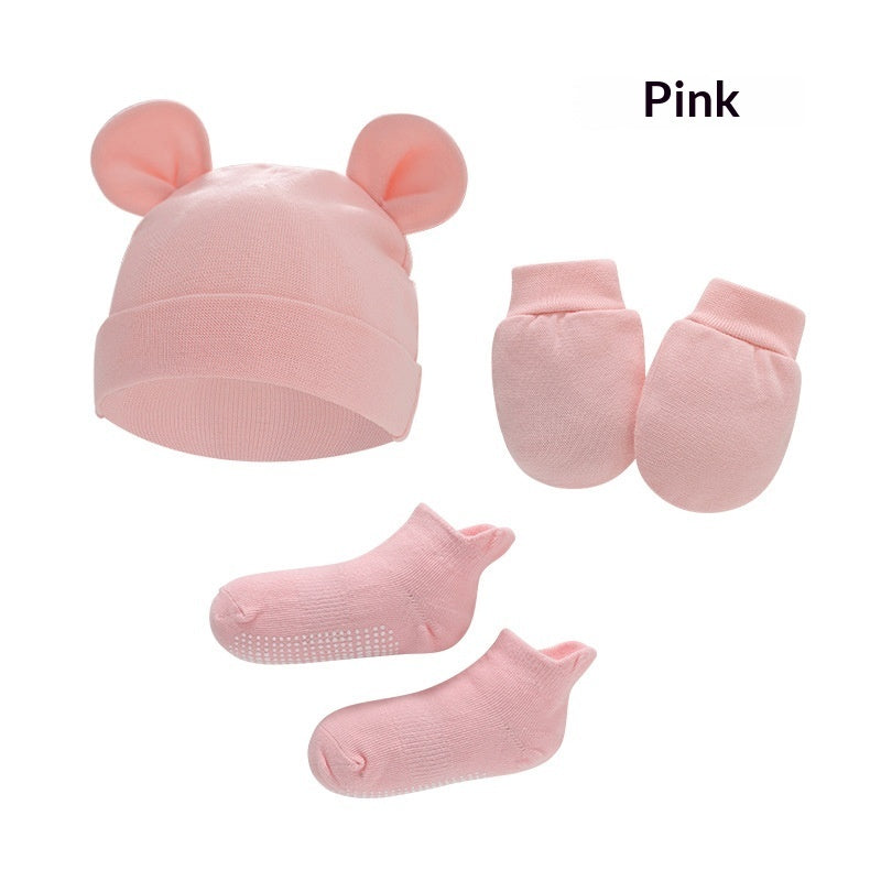 Newborn Hat Mittens And Socks Set With Rubber-soled Shoes