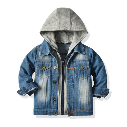 Veste en jean double couche pour enfants, haut à capuche décontracté et tendance pour enfants
