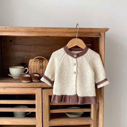 Baby Dot Yarn Ruffled Knitted Cardigan Coat Knitted Bell-bottom Pants