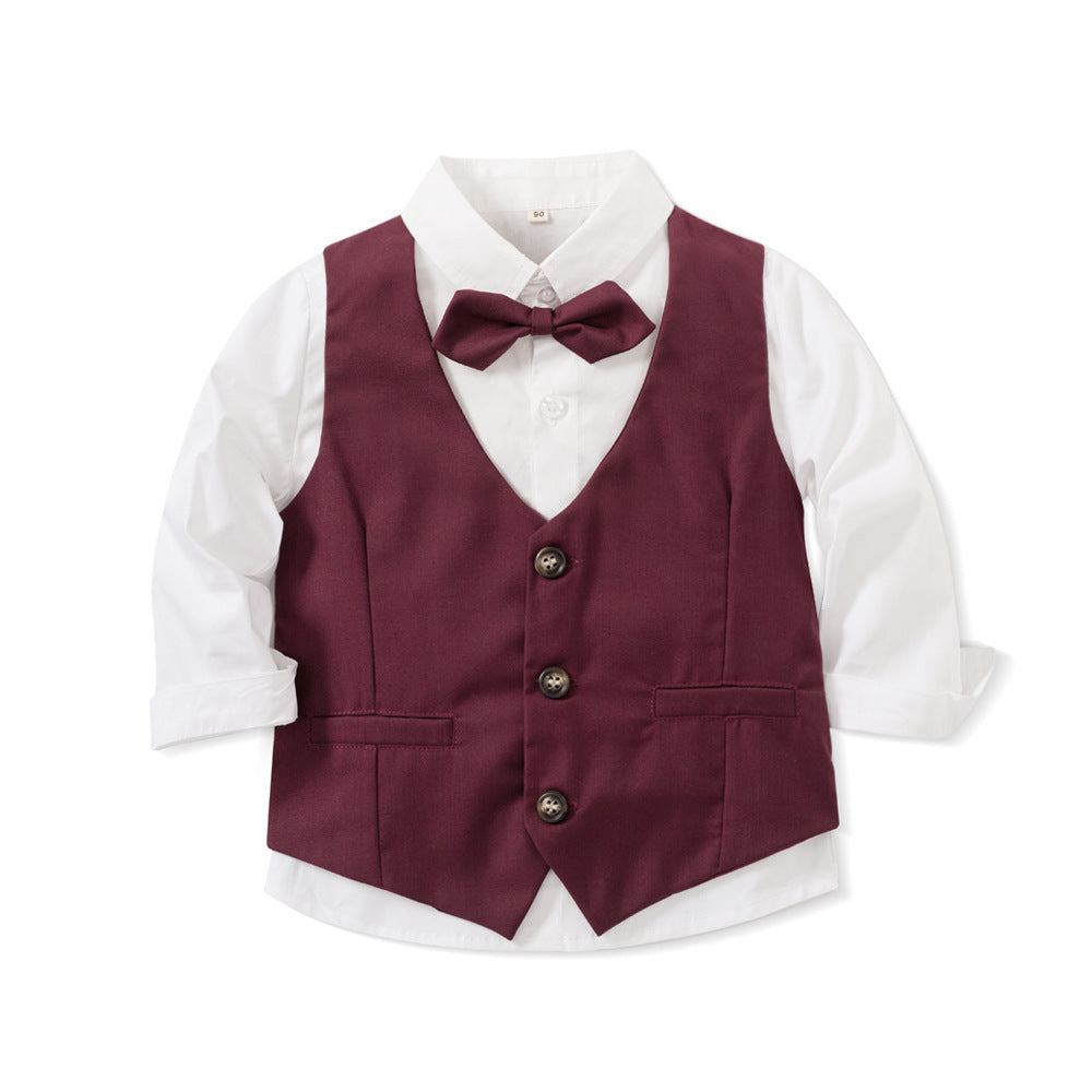Banquet Party Gentleman Bow Tie Vest Dress Boys' Three-piece Suit