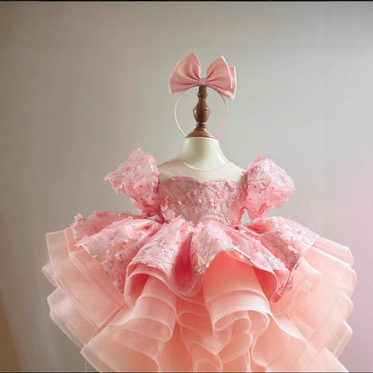 Robe de princesse à manches courtes pour le premier anniversaire d'une petite fille