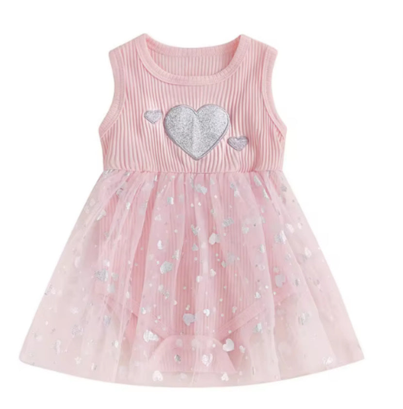 Girl's Mesh Sequins Love Sleeveless Dress