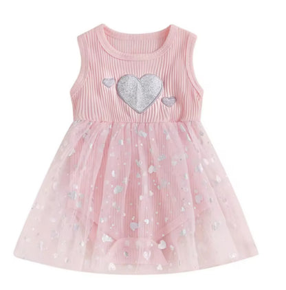 Girl's Mesh Sequins Love Sleeveless Dress