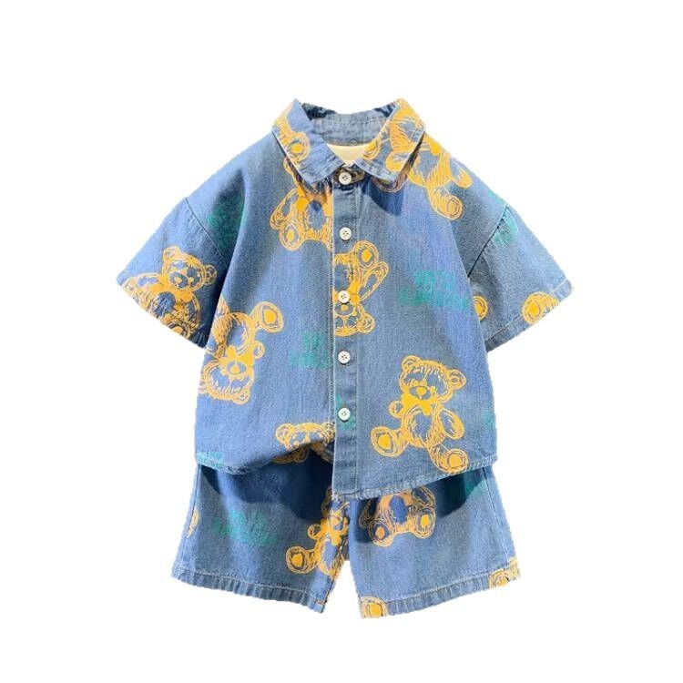 Baby Short Sleeve Shorts Cardigan Two-piece Set Animal Dinosaur Print