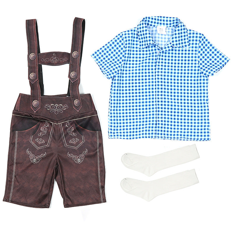 Cute Plaid Suspender Pants Performance Costume