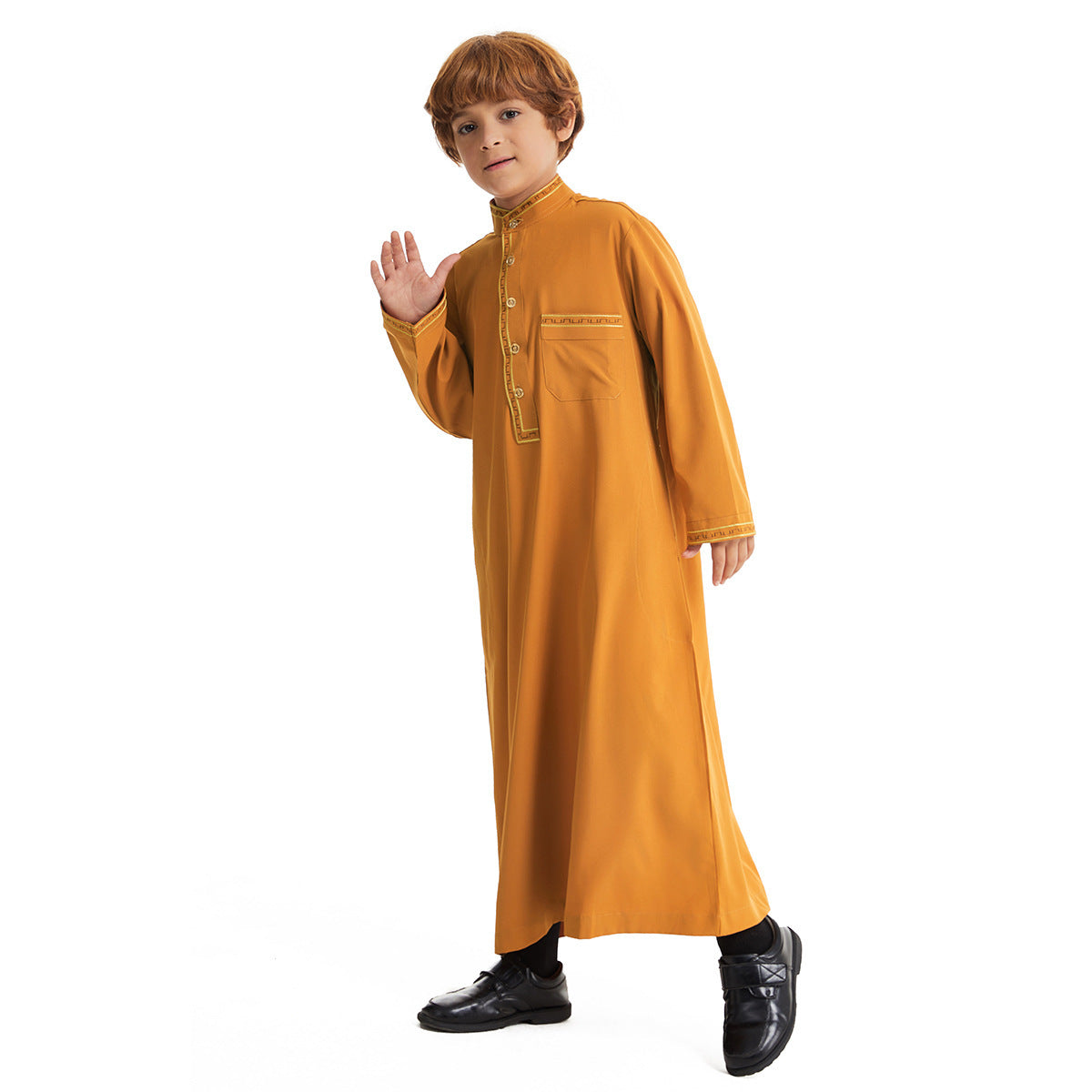 Middle East Boy Robe Stand Collar Button Long Shirt