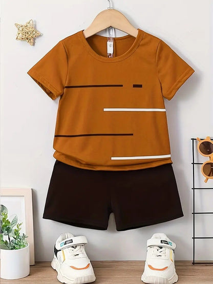 New Short-sleeved T-shirt Shorts Loose Color Matching Lines Two-piece Suit