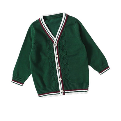 Boys' Knitted Cardigan Sweater - Lightweight V-neck Pullover, Suitable For Outdoor Wear In Spring And Autumn