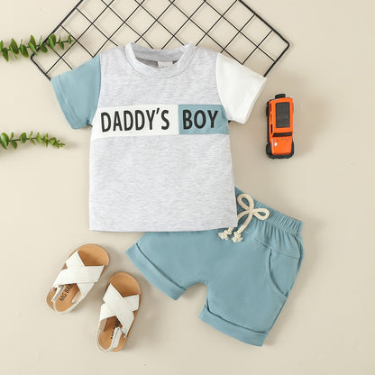 Boys' Casual Sports Suit Color Matching Short-sleeved Letter T-shirt Shorts Two-piece Set