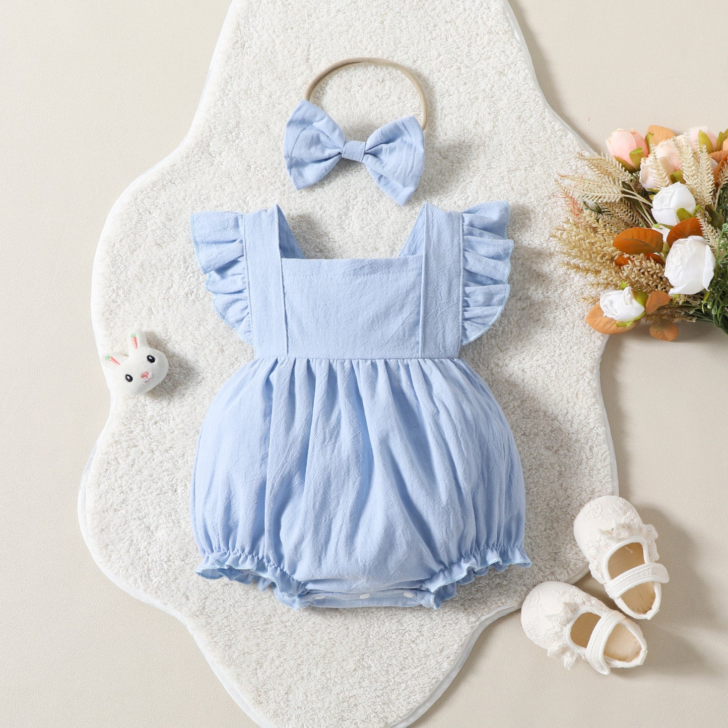 Flying Sleeve Shoulder Solid Color Sleeveless Romper