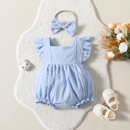 Flying Sleeve Shoulder Solid Color Sleeveless Romper