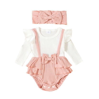 Toddler Flounced Sleeve Shoulder Strap Romper Girls' Spring And Autumn